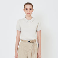 Women Knit Polo Top - Sand - SW2410166A