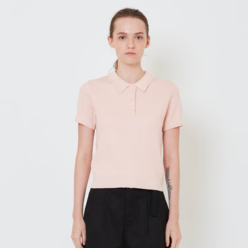 Women Knit Polo Top - Pink - SW2410166B