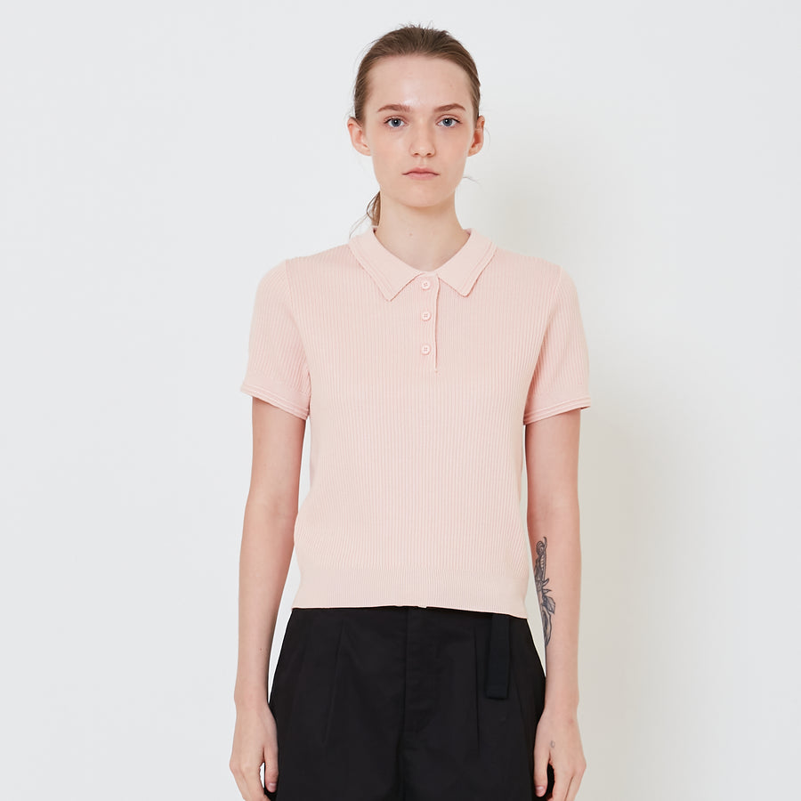 Women Knit Polo Top - Pink - SW2410166B