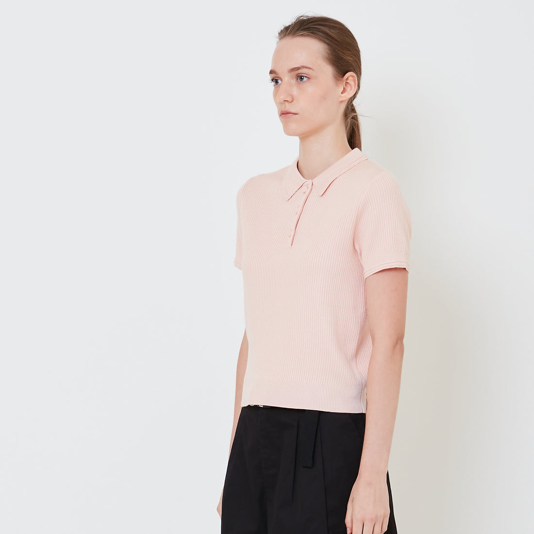 Women Knit Polo Top - Pink - SW2410166B