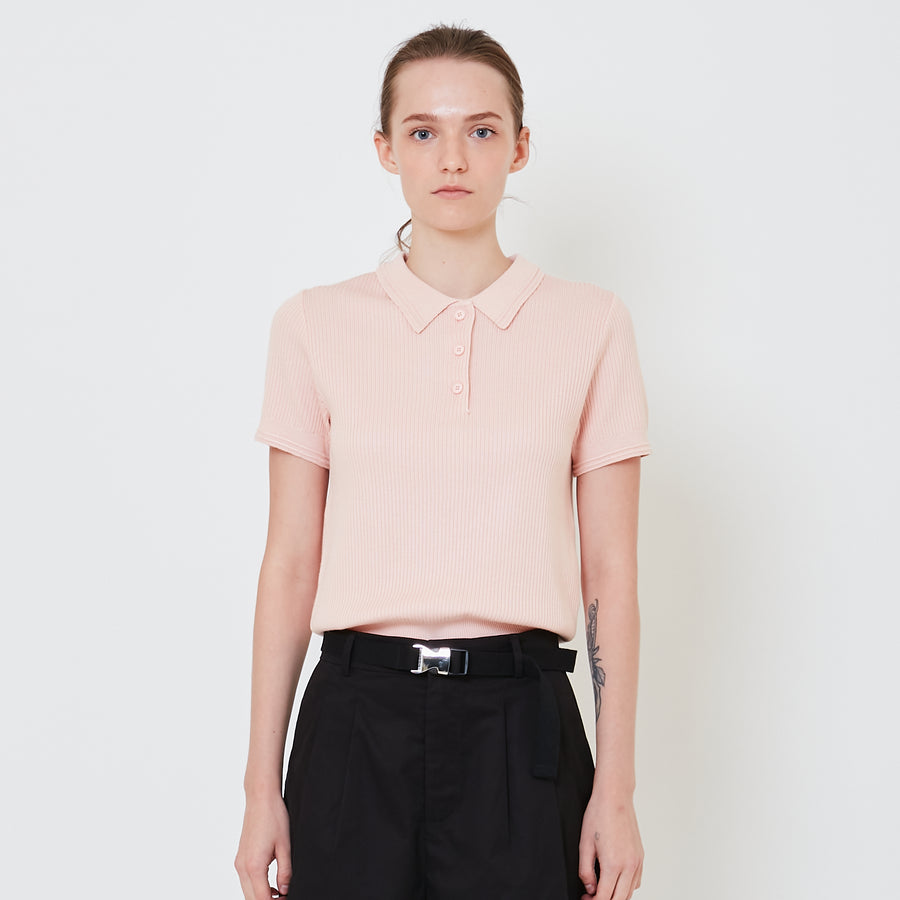 Women Knit Polo Top - Pink - SW2410166B