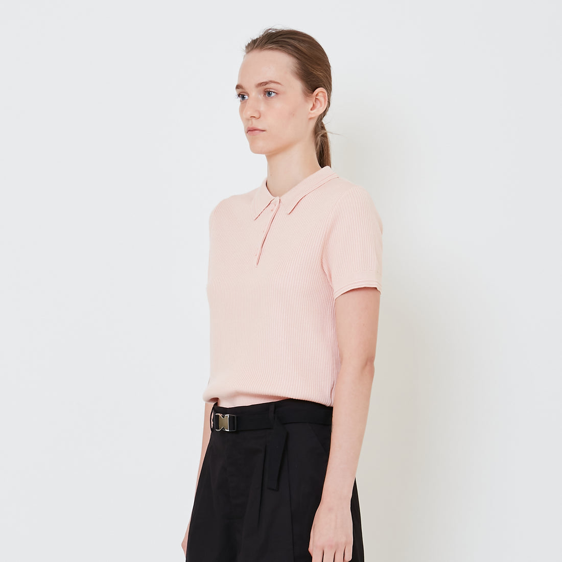 Women Knit Polo Top - Pink - SW2410166B