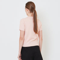 Women Knit Polo Top - Pink - SW2410166B