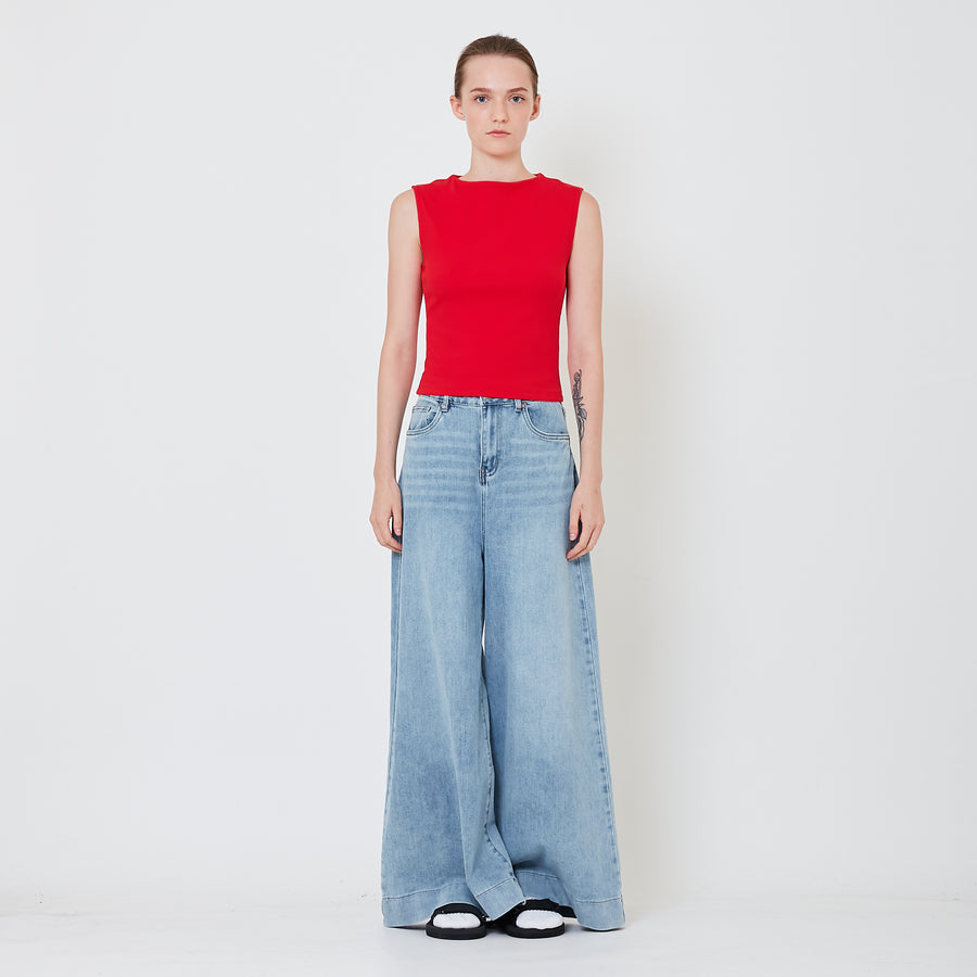 Women High Waist Palazzo Jeans - Light Blue - SW2410169A