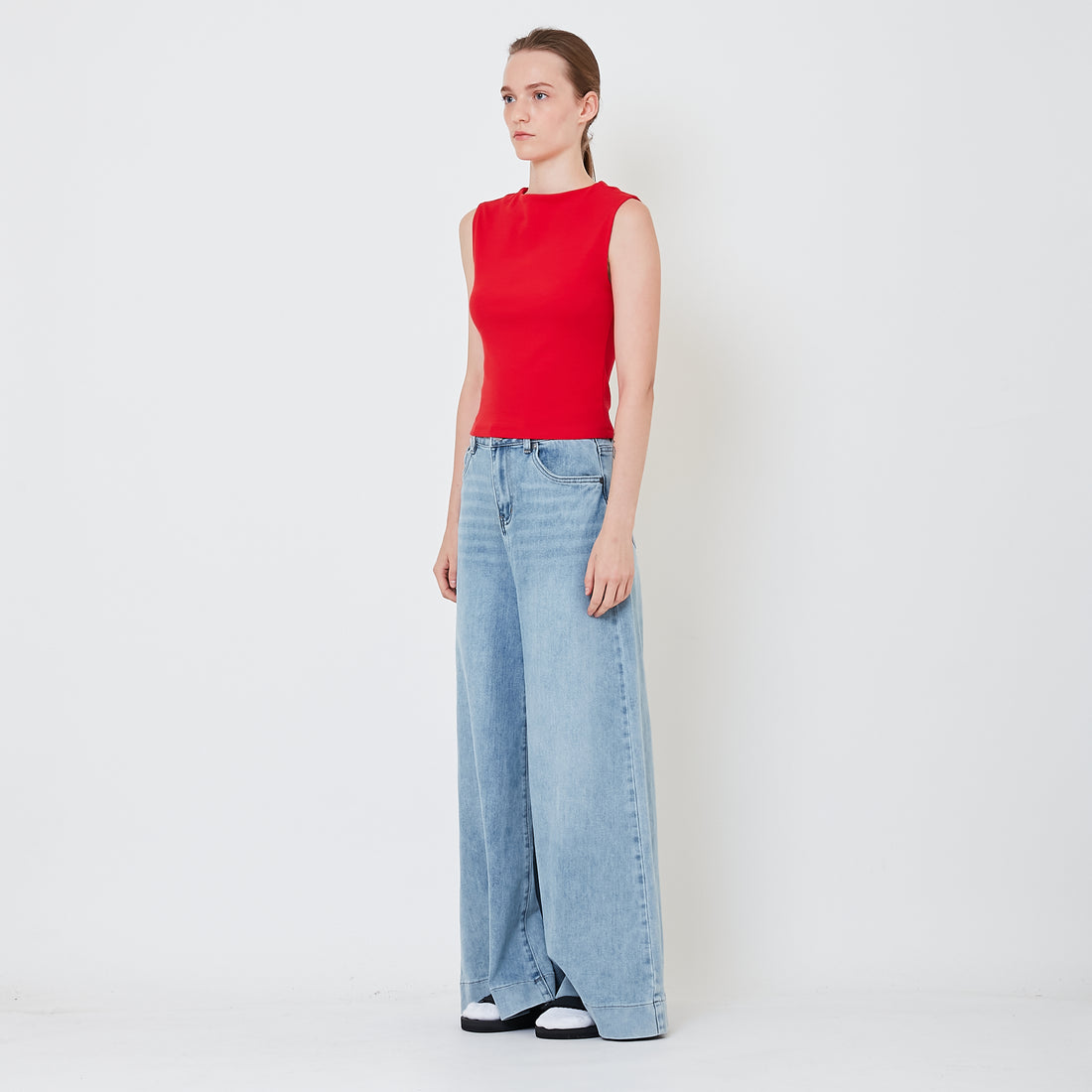 Women High Waist Palazzo Jeans - Light Blue - SW2410169A