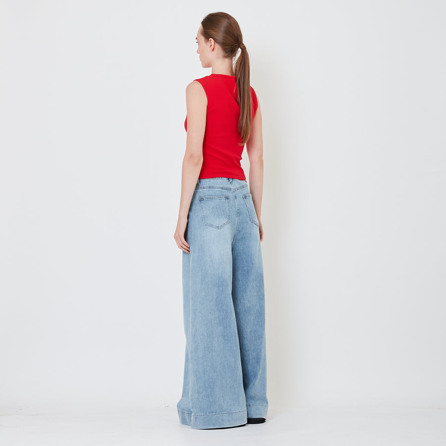 Women High Waist Palazzo Jeans - Light Blue - SW2410169A