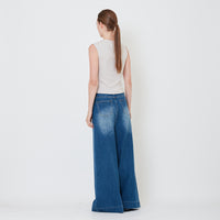 Women High Waist Palazzo Jeans - Navy - SW2410169B