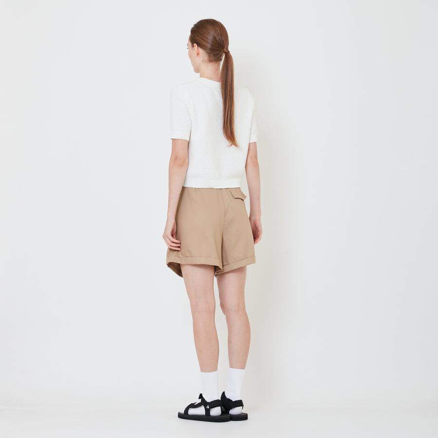 Women Pleated Shorts - Khaki - SW2410171A