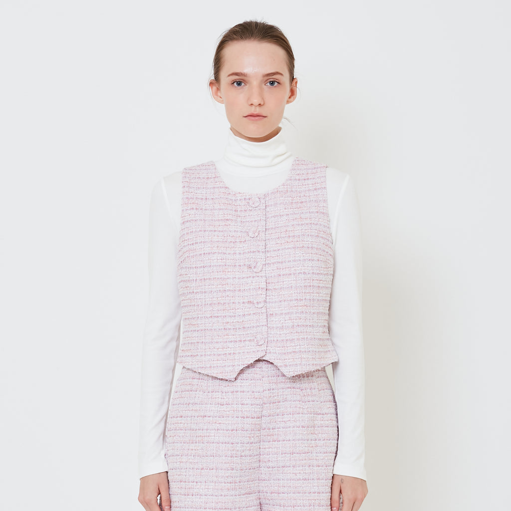 Women Tweed Vest - Pink - SW2410182A