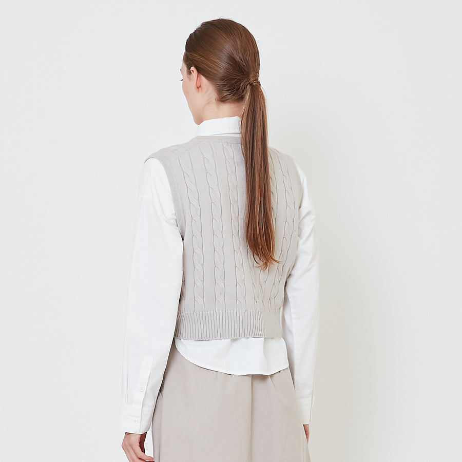 Women Cable Knit Vest - Light Grey - SW2411192A