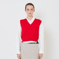 Women Cable Knit Vest - Red - SW2411192B