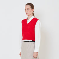 Women Cable Knit Vest - Red - SW2411192B