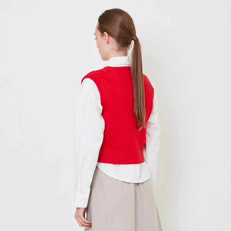 Women Cable Knit Vest - Red - SW2411192B