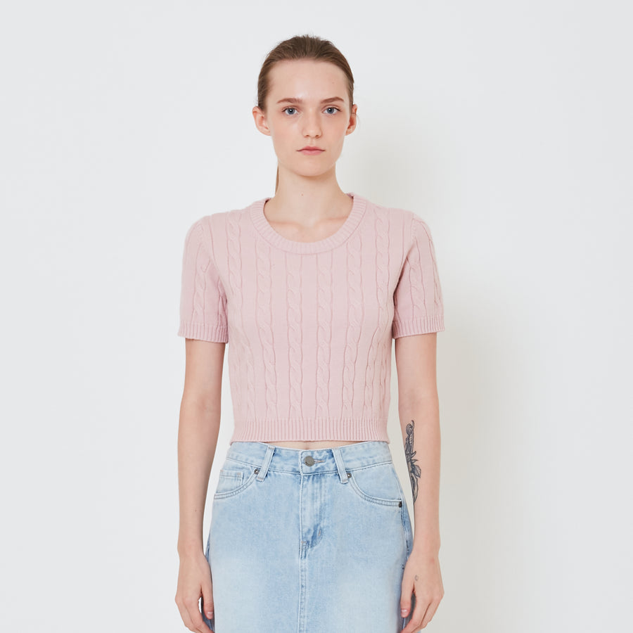 Women Cable Knit Top - Pink - SW2411193B