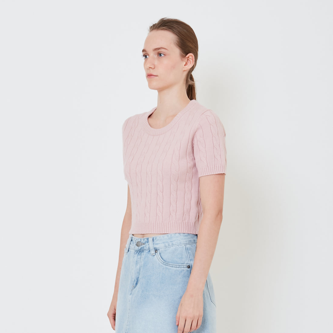 Women Cable Knit Top - Pink - SW2411193B