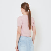 Women Cable Knit Top - Pink - SW2411193B