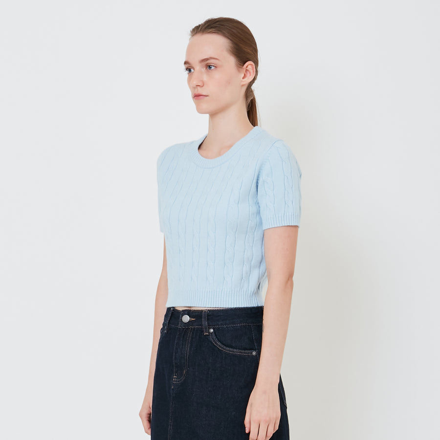 Women Cable Knit Top - Light Blue - SW2411193C