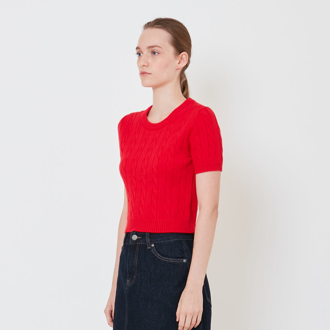 Women Cable Knit Top - Red - SW2411193D