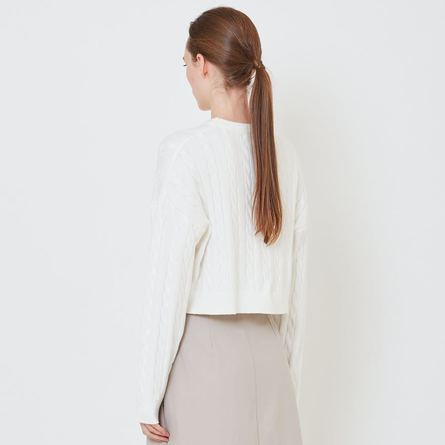 Women Cable Knit Sweater - Off White - SW2411195A