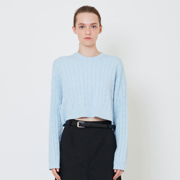 Women Cable Knit Sweater - Light Blue - SW2411195B