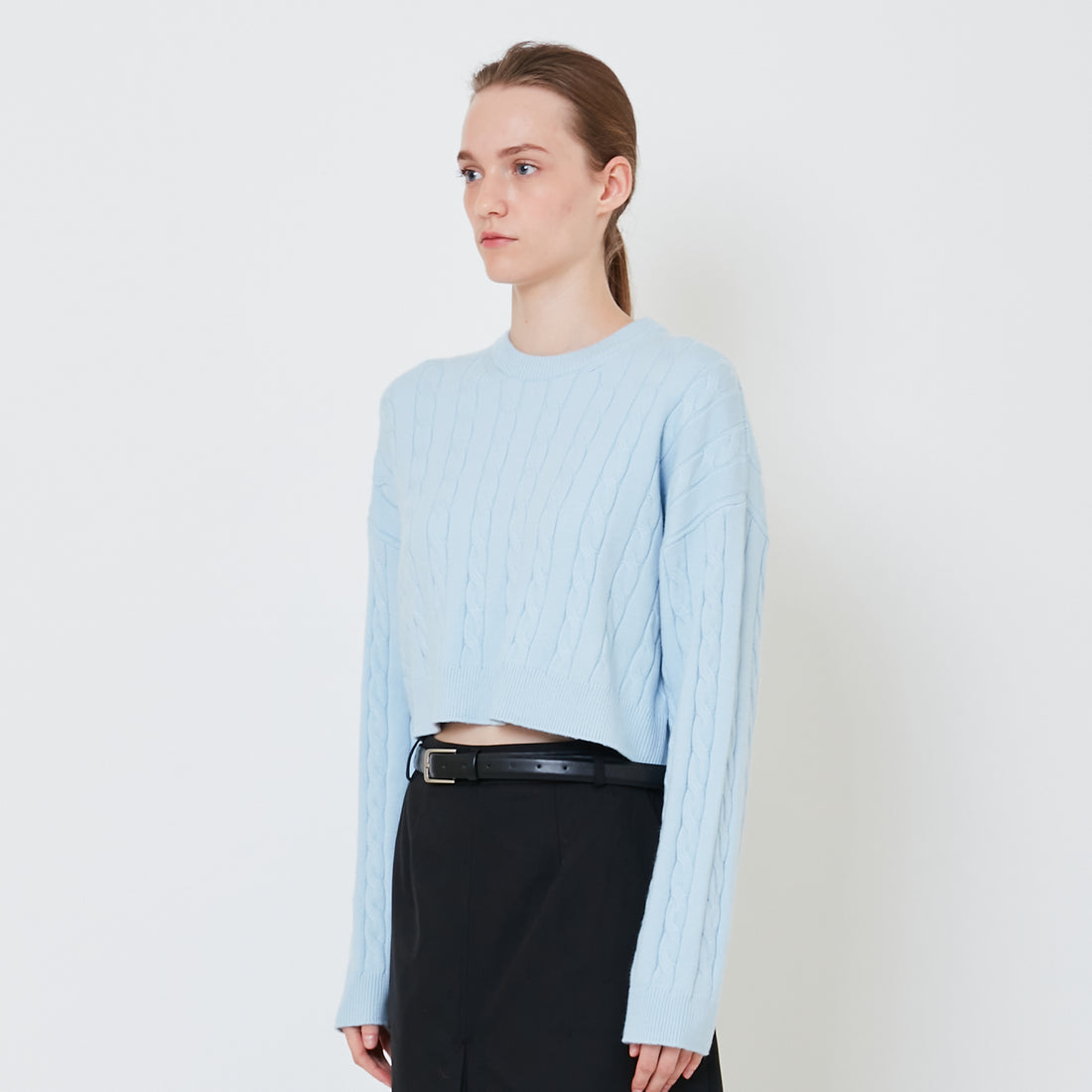 Women Cable Knit Sweater - Light Blue - SW2411195B