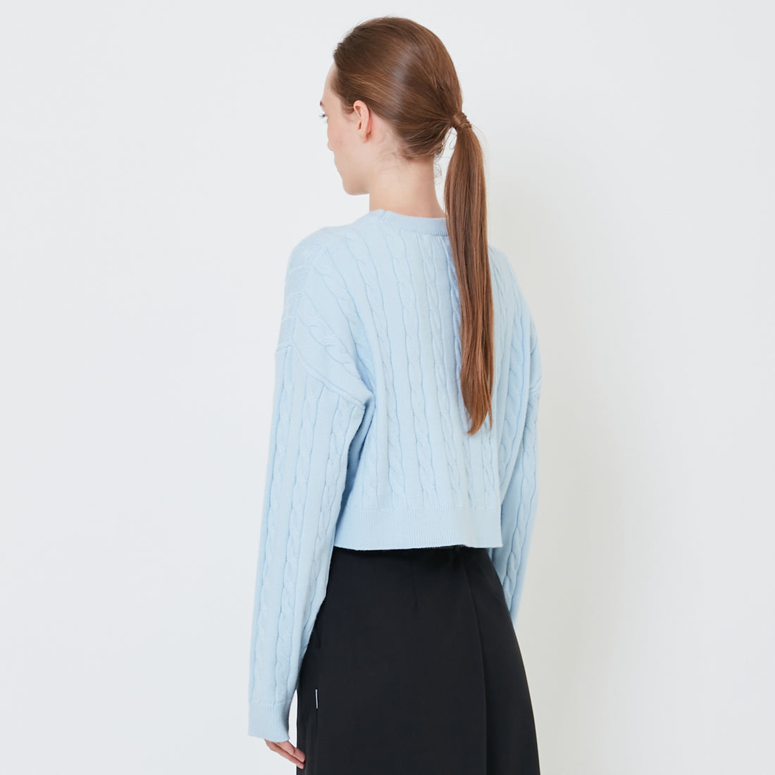 Women Cable Knit Sweater - Light Blue - SW2411195B