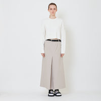 Women Pleated Maxi Skirt with Belt - Light Grey - SW2411201A