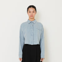 Women Cropped Shirt - Light Blue - SW2411202B