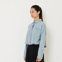 Women Cropped Shirt - Light Blue - SW2411202B