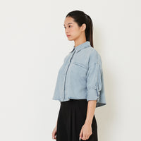 Women Cropped Shirt - Light Blue - SW2411202B