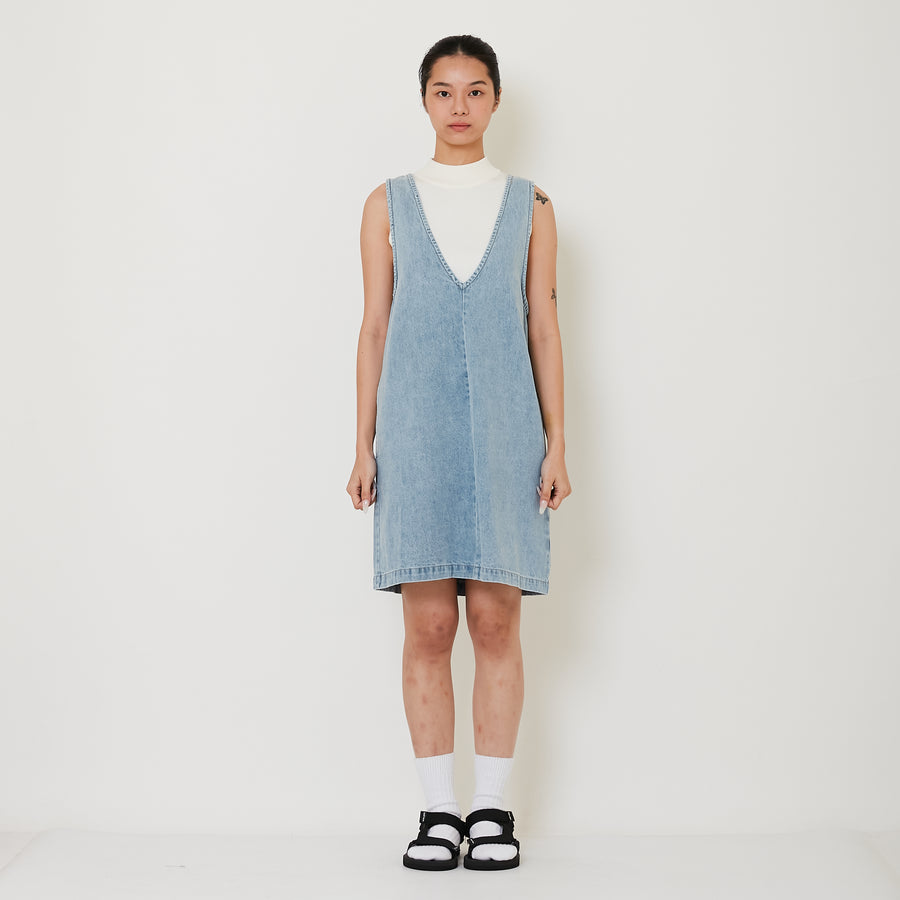 Women V-neck Denim Dress - Light Blue - SW2411208A