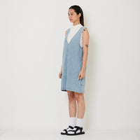 Women V-neck Denim Dress - Light Blue - SW2411208A