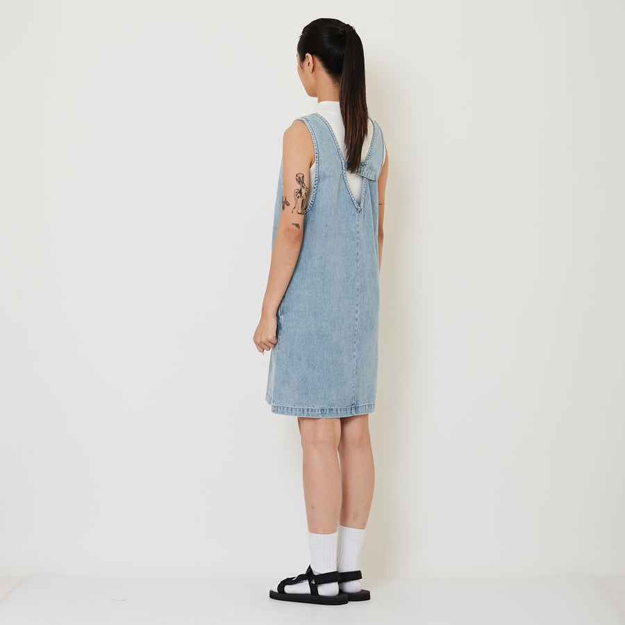 Women V-neck Denim Dress - Light Blue - SW2411208A