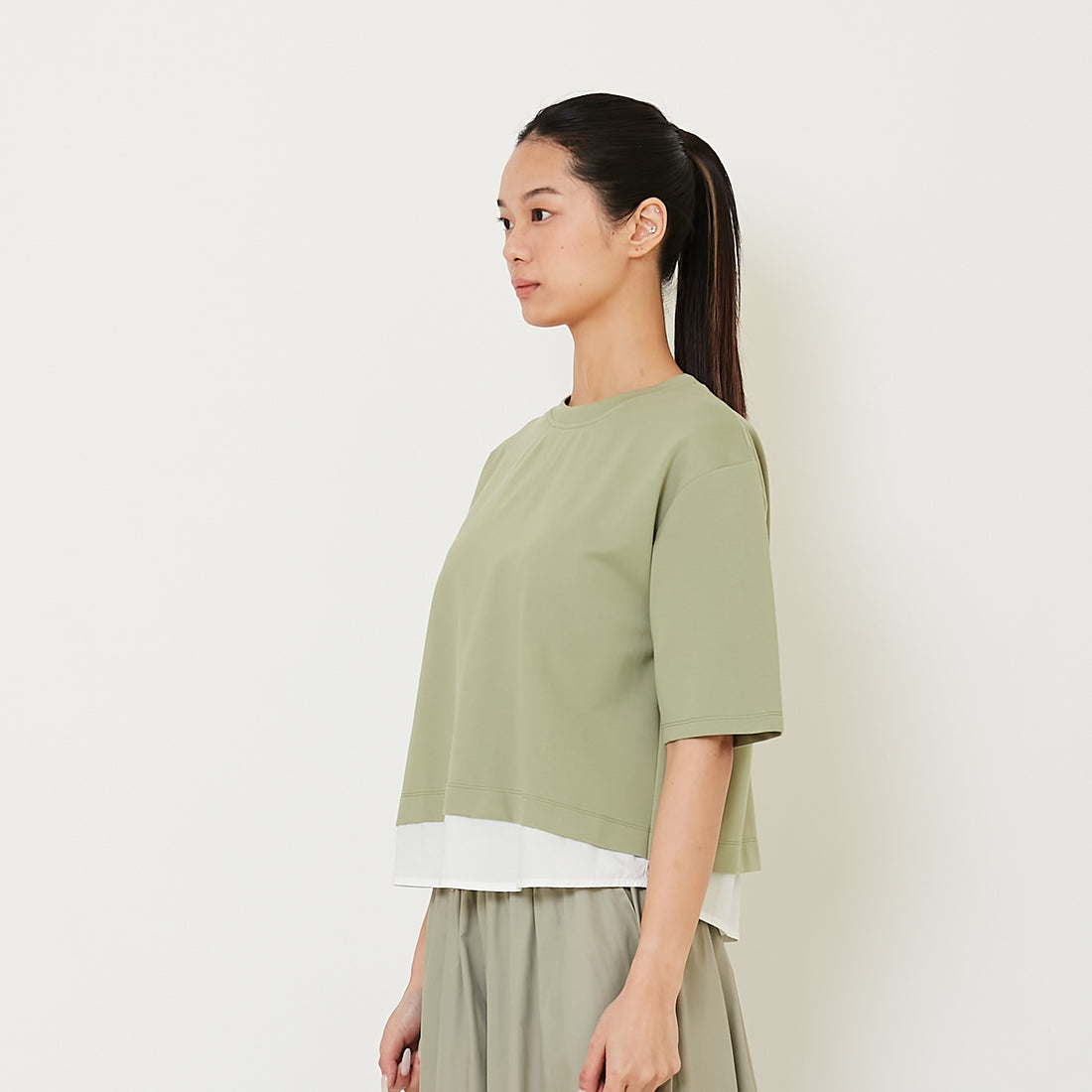 Women Oversized Combined Top - Green - SW2412217C