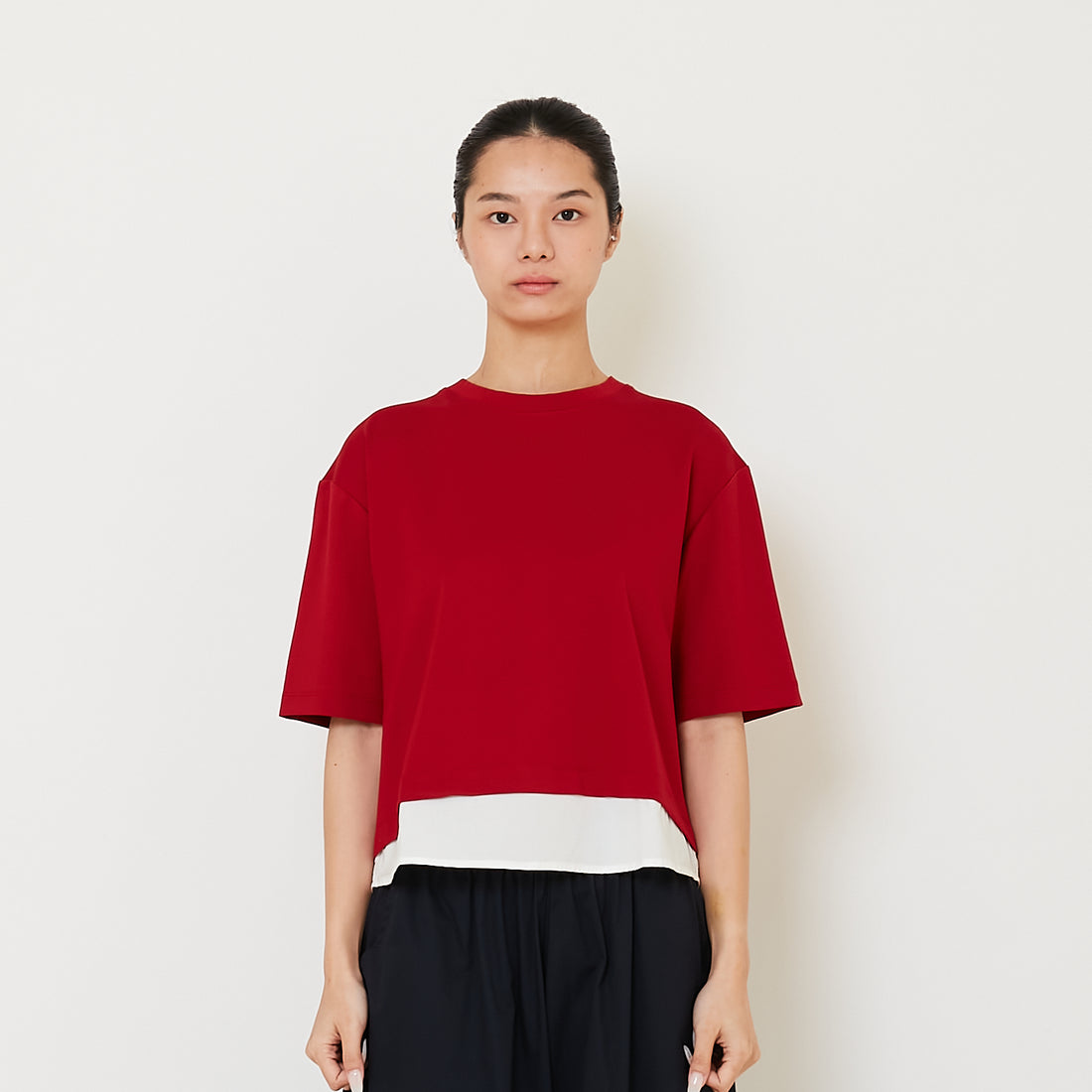 Women Oversized Combined Top - Dark Red - SW2412217D