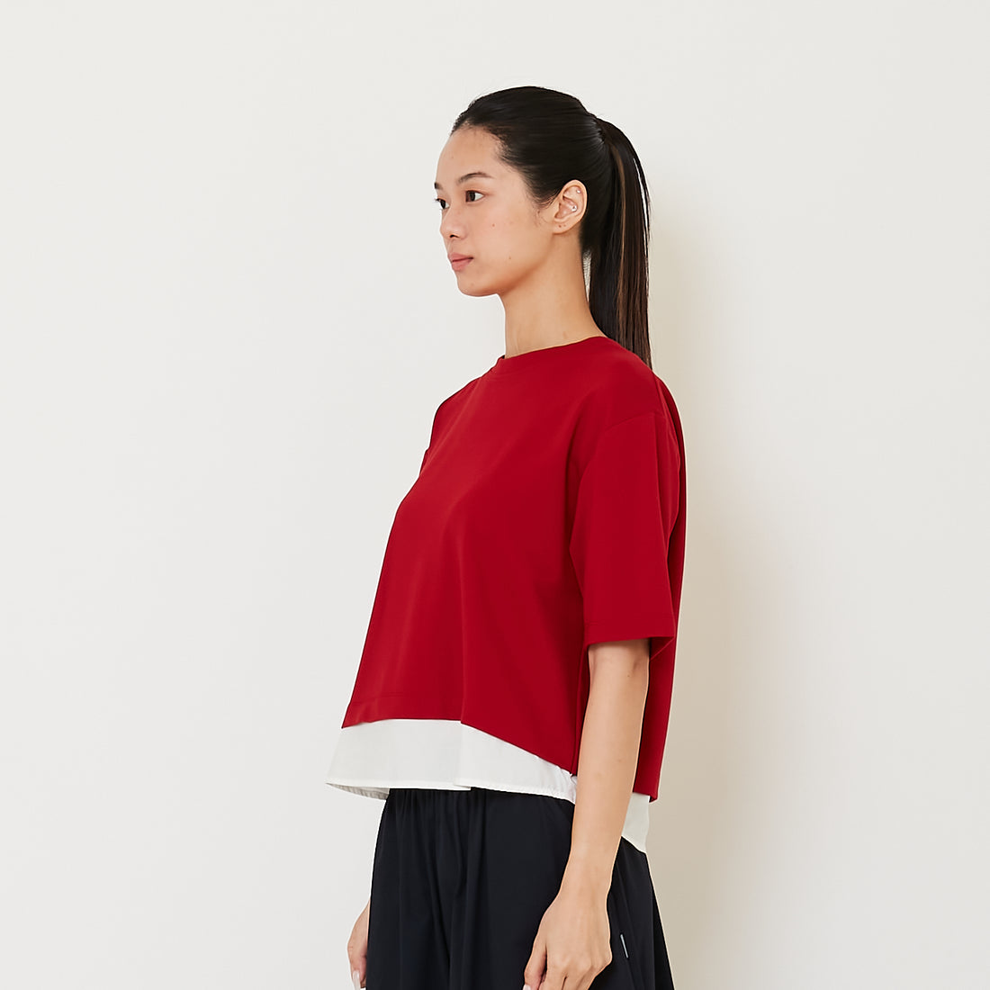 Women Oversized Combined Top - Dark Red - SW2412217D