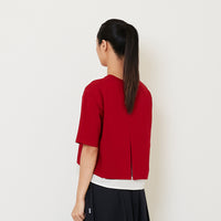 Women Oversized Combined Top - Dark Red - SW2412217D