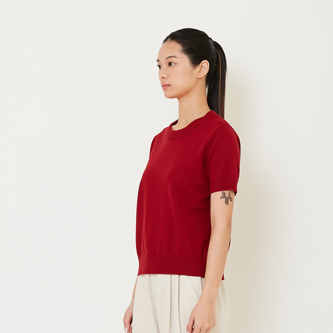 Women Knit Top - Dark Red - SW2412222C