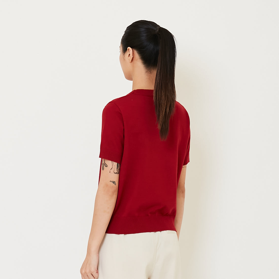 Women Knit Top - Dark Red - SW2412222C