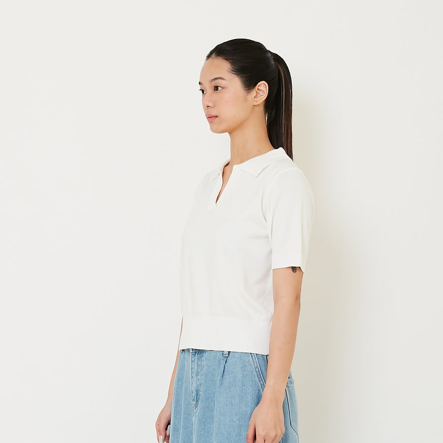 Women Knit Polo Top - Off White - SW2412224A