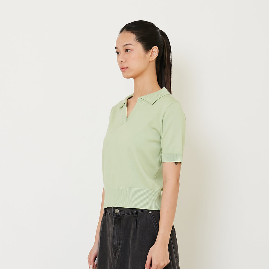 Women Knit Polo Top - Light Green - SW2412224B