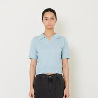 Women Knit Polo Top - Sky Blue - SW2412224C