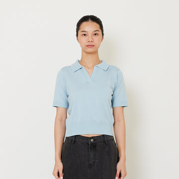 Women Knit Polo Top - Sky Blue - SW2412224C