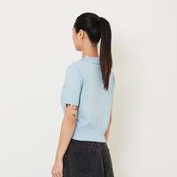 Women Knit Polo Top - Sky Blue - SW2412224C