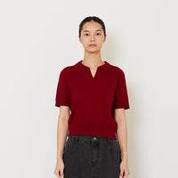 Women Knit Polo Top - Dark Red - SW2412224D