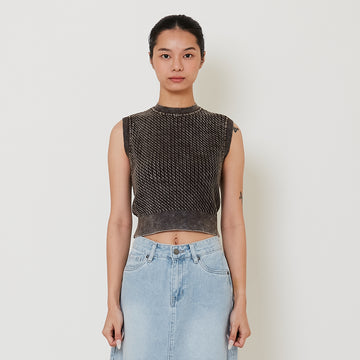 Women Faded Effect Cable Knit Top - Black - SW2412226B