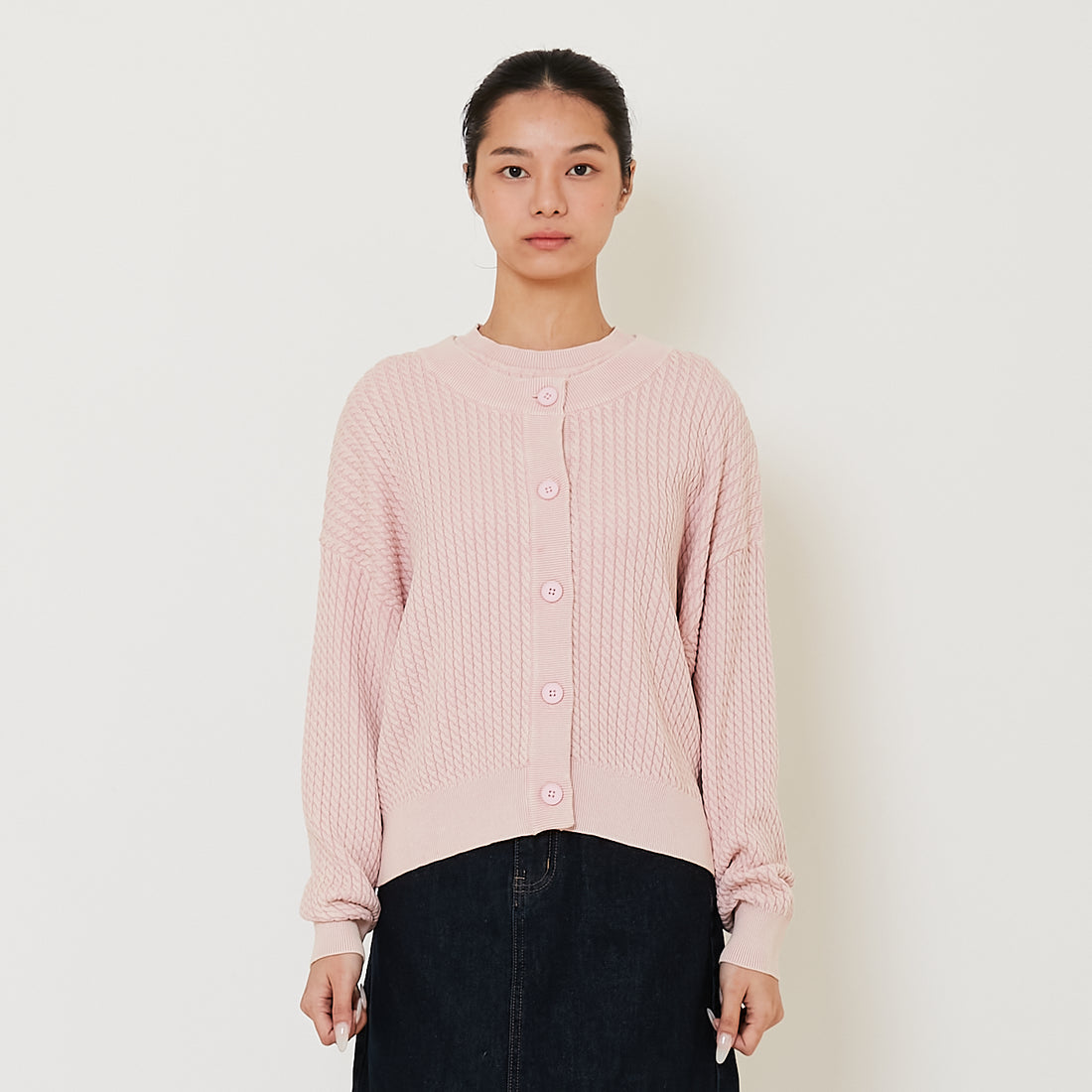 Women Faded Effect Cable Knit Cardigan - Blush - SW2412227A