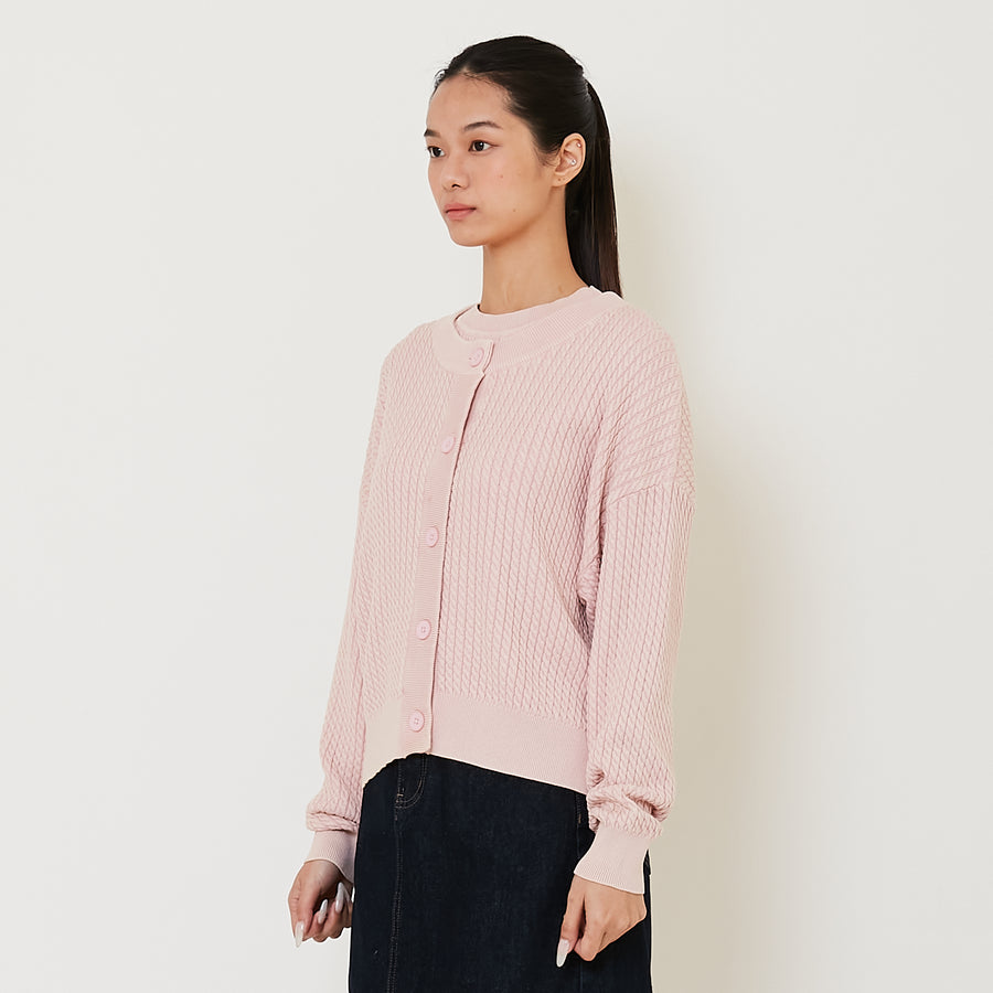 Women Faded Effect Cable Knit Cardigan - Blush - SW2412227A