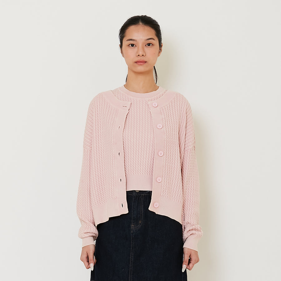 Women Faded Effect Cable Knit Cardigan - Blush - SW2412227A