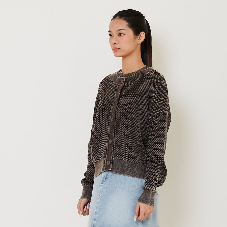 Women Faded Effect Cable Knit Cardigan - Black - SW2412227B